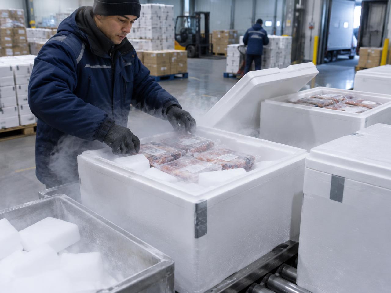 Cold chain shipping boxes packed with dry ice